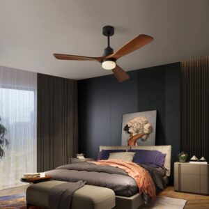 chriari ceiling fans with lights, 3 wood fan blades, 52" black modern ceiling fan with remote control, noiseless reversible dc motor for bedroom/living room/study/patio