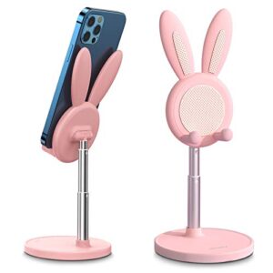 oatsbasf cute phone stand, adjustable bunny phone stand for desk, thick case friendly phone holder stand, compatible with iphone, kindle, ipad, switch, tablets, all phones (pink)