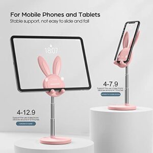 OATSBASF Cute Phone Stand, Adjustable Bunny Phone Stand for Desk, Thick Case Friendly Phone Holder Stand, Compatible with iPhone, Kindle, iPad, Switch, Tablets, All Phones (Pink)