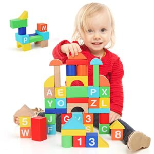 gemem 48 pieces building blocks for toddlers 3 year old, alphanumeric wooden blocks for kids ages 4-8, stacking wooden block educational toy with wooden box, montessori toys for 3 year old girls boys