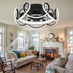 xuande ceiling fans with lights and remote modern 18" ceiling fans bladeless, quiet motor stepless dimmable 6 wind speeds geometric, low profile flush mount ceiling fan for bedroom living room