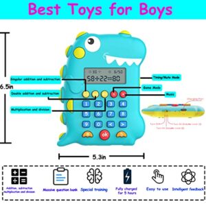 HONGID Electronic Math Games for Kids 4-6-8,Dinosaur Calculator for Kids with Music,Addition,Subtraction,Multiplication & Division,Learning Educational Toys Gifts for Boys Girls Age 4 5 6 7 8+