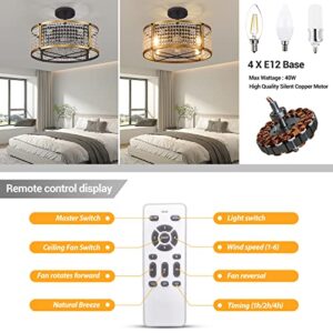 Zhizenl Ceiling Fan with Lights, 6 Speeds Reversible Crystal Ceiling Fans with Remote Control, Low Profile Industrial Modern Ceiling Fan Lights for Living Room Bedroom Kitchen Island (Gold & Black)