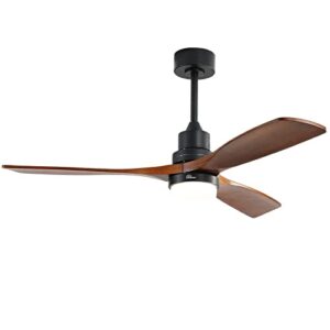 Sofucor 52'' Wood Ceiling Fan With Lights Remote Control 3 Wood Fan Blade Ceiling Fans Noiseless Motor Solid Walnut and Matte Black