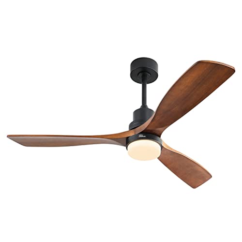 Sofucor 52'' Wood Ceiling Fan With Lights Remote Control 3 Wood Fan Blade Ceiling Fans Noiseless Motor Solid Walnut and Matte Black