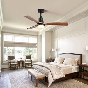 Sofucor 52'' Wood Ceiling Fan With Lights Remote Control 3 Wood Fan Blade Ceiling Fans Noiseless Motor Solid Walnut and Matte Black