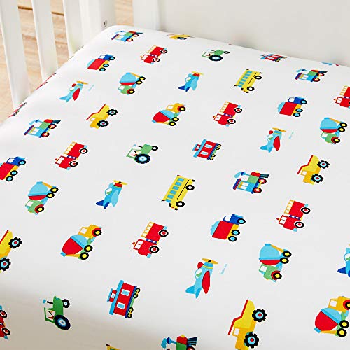 Wildkin Kids 100% Cotton Fitted Crib Sheet for Boys and Girls, Crib Sheets Measures 52 x 28 x 8 Inches, Kids Crib Sheets with Super Soft and Breathable Material (Trains, Planes, and Trucks)