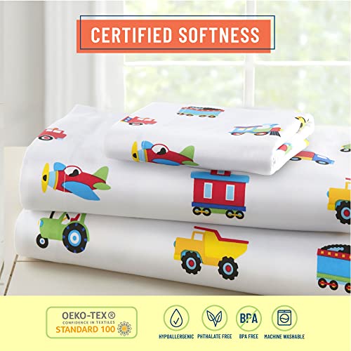 Wildkin Kids 100% Cotton Fitted Crib Sheet for Boys and Girls, Crib Sheets Measures 52 x 28 x 8 Inches, Kids Crib Sheets with Super Soft and Breathable Material (Trains, Planes, and Trucks)