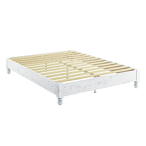 MUSEHOMEINC Wood Platform Bed Frame Rustic Style,Mattress Foundation(no boxspring Needed), White Washed Finish, King