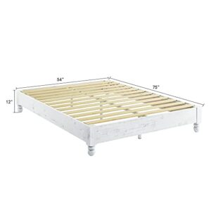 MUSEHOMEINC Wood Platform Bed Frame Rustic Style,Mattress Foundation(no boxspring Needed), White Washed Finish, King