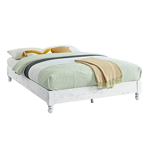 MUSEHOMEINC Wood Platform Bed Frame Rustic Style,Mattress Foundation(no boxspring Needed), White Washed Finish, King