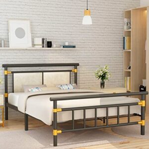 recaceik full size bed frame metal platform full bed frame with headboard and footboard, bed frame full size mattress foundation, no box spring needed, under bed storage, non-slip without noise