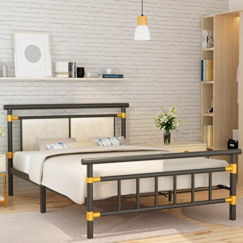 Recaceik Full Size Bed Frame Metal Platform Full Bed Frame with Headboard and Footboard, Bed Frame Full Size Mattress Foundation, No Box Spring Needed, Under Bed Storage, Non-Slip Without Noise