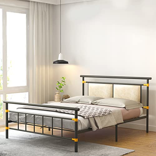 Recaceik Full Size Bed Frame Metal Platform Full Bed Frame with Headboard and Footboard, Bed Frame Full Size Mattress Foundation, No Box Spring Needed, Under Bed Storage, Non-Slip Without Noise