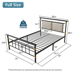 Recaceik Full Size Bed Frame Metal Platform Full Bed Frame with Headboard and Footboard, Bed Frame Full Size Mattress Foundation, No Box Spring Needed, Under Bed Storage, Non-Slip Without Noise