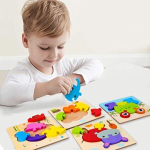 SKYFIELD Wooden Vehicle Puzzles for 1 2 3 Years Old Boys Girls, Toddler Educational Developmental Toys Gift with 6 Vehicle Baby Montessori Color Shapes Learning Puzzles, Great Gift Ideas