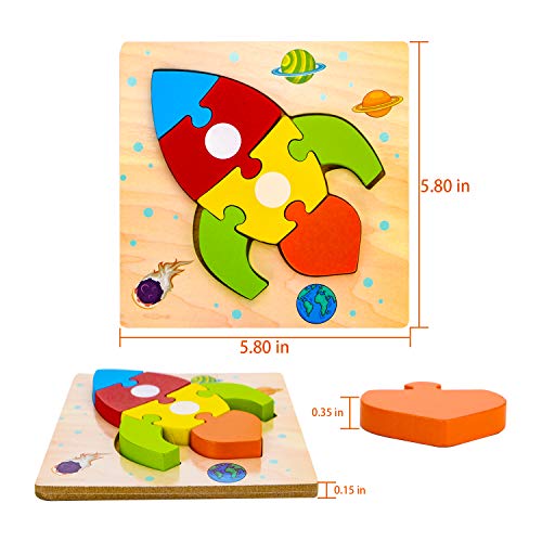 SKYFIELD Wooden Vehicle Puzzles for 1 2 3 Years Old Boys Girls, Toddler Educational Developmental Toys Gift with 6 Vehicle Baby Montessori Color Shapes Learning Puzzles, Great Gift Ideas