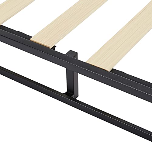 Amazon Basics Metal Platform Bed Frame with Wood Slat Support, 6 Inches High, Full, Black