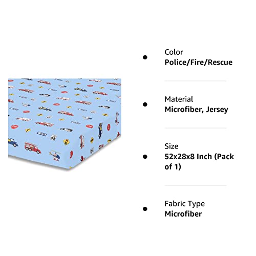 Baby Boy Fitted Crib Sheet Police, Fire and Rescue, 100% Soft Breathable Microfiber Baby Sheet, Fits Standard Size Crib Mattress 28in x 52in, Nursery Sheet