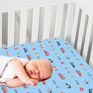 Baby Boy Fitted Crib Sheet Police, Fire and Rescue, 100% Soft Breathable Microfiber Baby Sheet, Fits Standard Size Crib Mattress 28in x 52in, Nursery Sheet