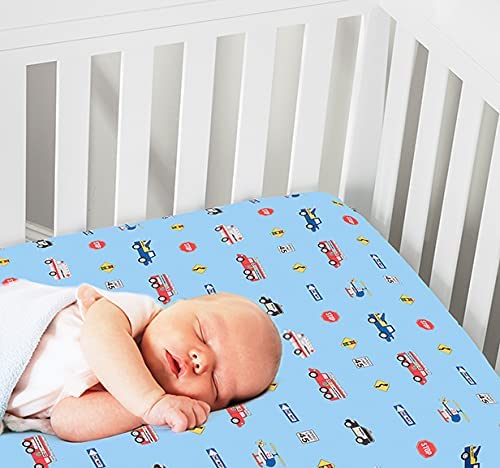 Baby Boy Fitted Crib Sheet Police, Fire and Rescue, 100% Soft Breathable Microfiber Baby Sheet, Fits Standard Size Crib Mattress 28in x 52in, Nursery Sheet