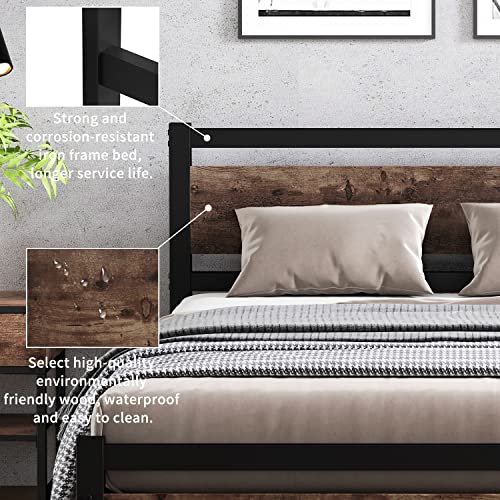 EKRISON King Size Bed Frame with Wooden Headboard, No Box Spring Needed, Heavy Duty Metal Bed Frame, Strong Slat Support, Mattress Foundation, Twin XL/Queen/King (King)