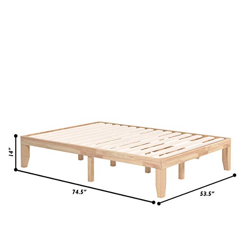 Giantex Full Wood Platform Bed Frame, 14 Inch Solid Rubber Wood Mattress Foundation, Heavy Duty Wood Slats Support, No Box Spring Needed, Easy Assembly, Natural