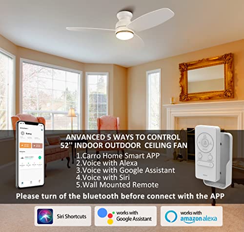 Ceiling Fan with Lights, Indoor & Outdoor,48in Low Profile DC Smart Ceiling Fan Compatible with Alexa, Siri, Google Home & Smart APP, 2 Colors of Reversible Blades, White Gold