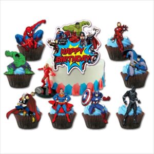 25pcs super hero birthday party supplies,the super hero birthday party cupcake toppers for kids gift birthday party favors