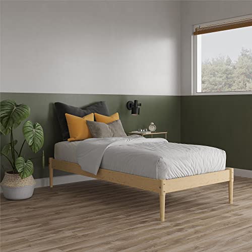 DHP Lorriana 14" Solid Pine Wood Platform Bed Frame, Twin Size, Natural