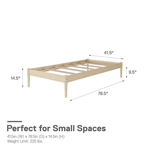 DHP Lorriana 14" Solid Pine Wood Platform Bed Frame, Twin Size, Natural