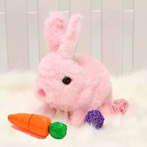 2023 new easter plush bunny toy, bunny toys educational interactive toys bunnies can walk and talk, easter gift for children, cute bunny with carrot, hopping wiggle ears twitch nose (pink)
