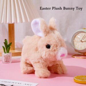 2023 New Easter Plush Bunny Toy, Bunny Toys Educational Interactive Toys Bunnies Can Walk and Talk, Easter Gift for Children, Cute Bunny with Carrot, Hopping Wiggle Ears Twitch Nose (Pink)