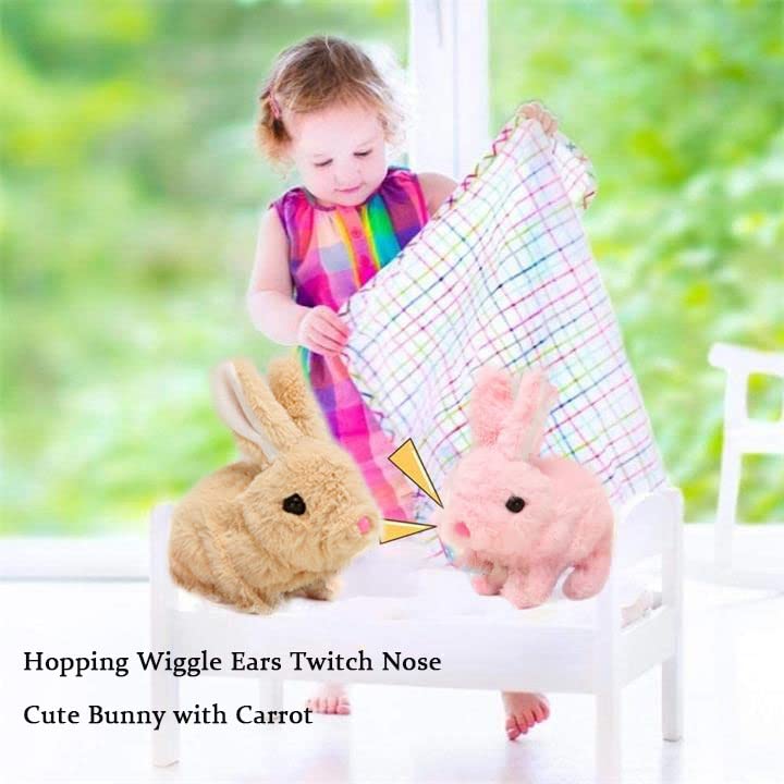 2023 New Easter Plush Bunny Toy, Bunny Toys Educational Interactive Toys Bunnies Can Walk and Talk, Easter Gift for Children, Cute Bunny with Carrot, Hopping Wiggle Ears Twitch Nose (Pink)