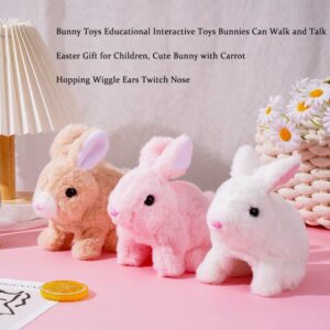 2023 New Easter Plush Bunny Toy, Bunny Toys Educational Interactive Toys Bunnies Can Walk and Talk, Easter Gift for Children, Cute Bunny with Carrot, Hopping Wiggle Ears Twitch Nose (Pink)