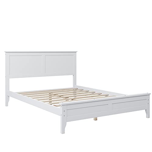 MERITLINE Full Size Platform Bed Frame with headboard/Solid Wood Foundation with Wood Slat Support/No Box Spring Needed/Easy Assembly, Rustic Pine (Full, White)