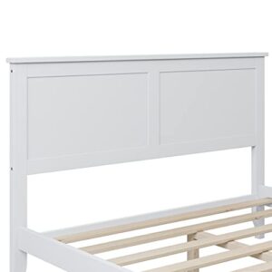 MERITLINE Full Size Platform Bed Frame with headboard/Solid Wood Foundation with Wood Slat Support/No Box Spring Needed/Easy Assembly, Rustic Pine (Full, White)