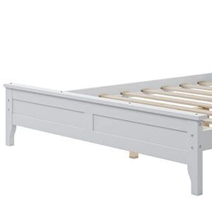 MERITLINE Full Size Platform Bed Frame with headboard/Solid Wood Foundation with Wood Slat Support/No Box Spring Needed/Easy Assembly, Rustic Pine (Full, White)