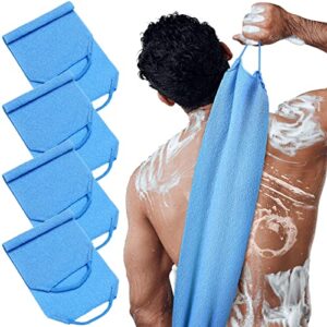 4 pieces men‘s exfoliating back scrubber for shower exfoliating washcloth with handles for men two sides back washer for shower deep clean back exfoliator men body scrub strap, dark blue