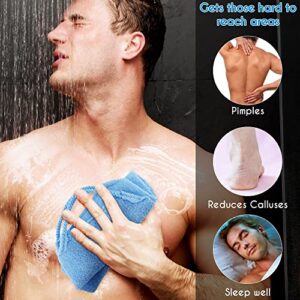 4 Pieces Men‘s Exfoliating Back Scrubber for Shower Exfoliating Washcloth with Handles for Men Two Sides Back Washer for Shower Deep Clean Back Exfoliator Men Body Scrub Strap, Dark Blue