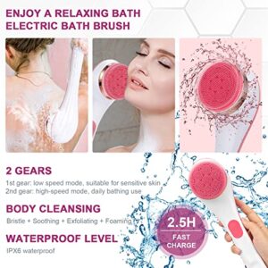 Scrubber Back Shower Exfoliating Electric Back Washer Shower Loofah Silicone Dry Brushing Body Brush Rechargeable Power Men Women Foot Skin Care Exfoliator Bath Brushes for Showering