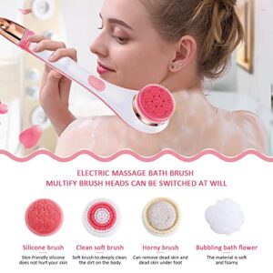 Scrubber Back Shower Exfoliating Electric Back Washer Shower Loofah Silicone Dry Brushing Body Brush Rechargeable Power Men Women Foot Skin Care Exfoliator Bath Brushes for Showering