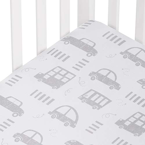 Andi Mae Crib Sheet - Grey Cars -100% Jersey Cotton - Fits Standard Crib or Toddler Mattresses