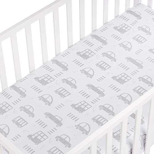 Andi Mae Crib Sheet - Grey Cars -100% Jersey Cotton - Fits Standard Crib or Toddler Mattresses