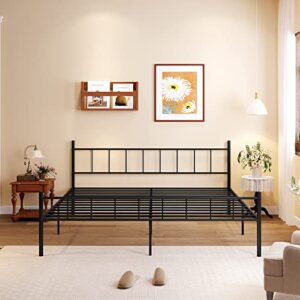 zizin 14 inch full metal bed frame with headboard and footboard heavy duty platform bedframe no box spring needed balck,round tube,easy assembly,full size frame