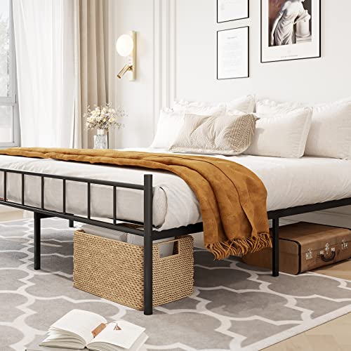 zizin 14 Inch Full Metal Bed Frame with Headboard and Footboard Heavy Duty Platform Bedframe No Box Spring Needed Balck,Round Tube,Easy Assembly,Full Size Frame