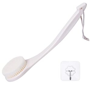 vanzavanzu shower brush, bath body brush with soft bristles, back brush long handle for shower, dry exfoliating brush or wet shower brush with moderate bristles, cream white