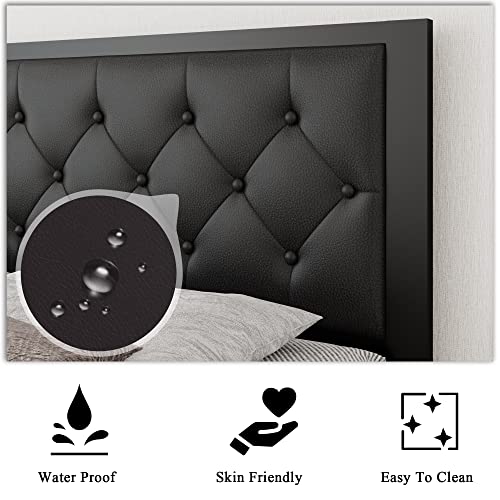 iPormis Full Size Metal Bed Frame with Faux Leather Button Tufted Headboard, 12" Underbed Space, Steel Slats Support, Noise Free, Easy Assembly, No Box Spring Needed, Black