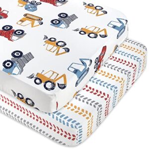 standard microfiber fitted crib sheets for baby girl, baby boy, and neutral, 2 pack crib sheets crib essentials for baby 28x52 crib sheets (trucks & arrows)