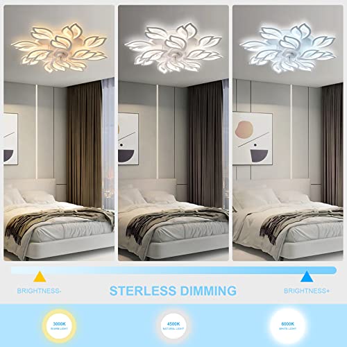 Modern Ceiling Fans with Lights, Ceiling Fan with Dimmable LED Lights and Remote, Bladeless Ceiling Fan Lights Low Profile Ceiling Fan Reversible Blades 6 Wind Speed Timing for Bedroom 35''（White）